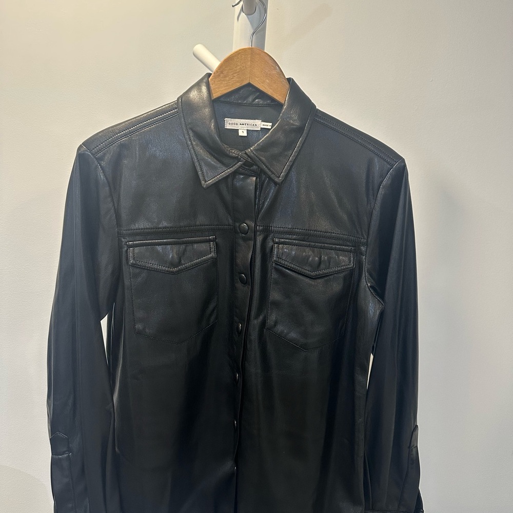 Good American Black Leather Shirt